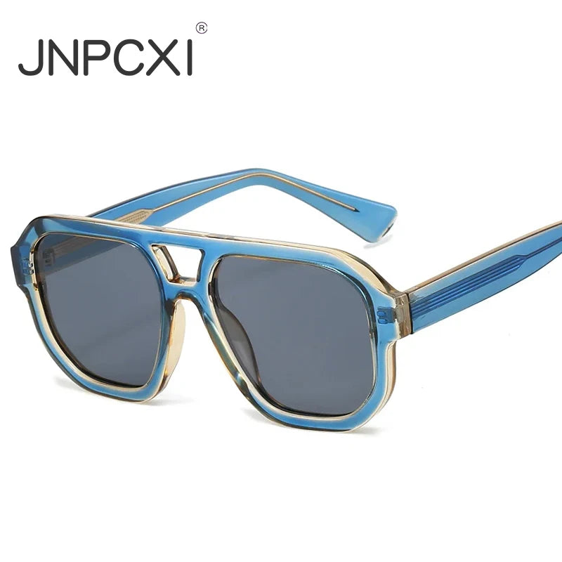 JNPCXI New Retro Double Bridges Square Quality Women Fashion Sunglasses Shades UV400 Trending Men Leopard Sun Glasses