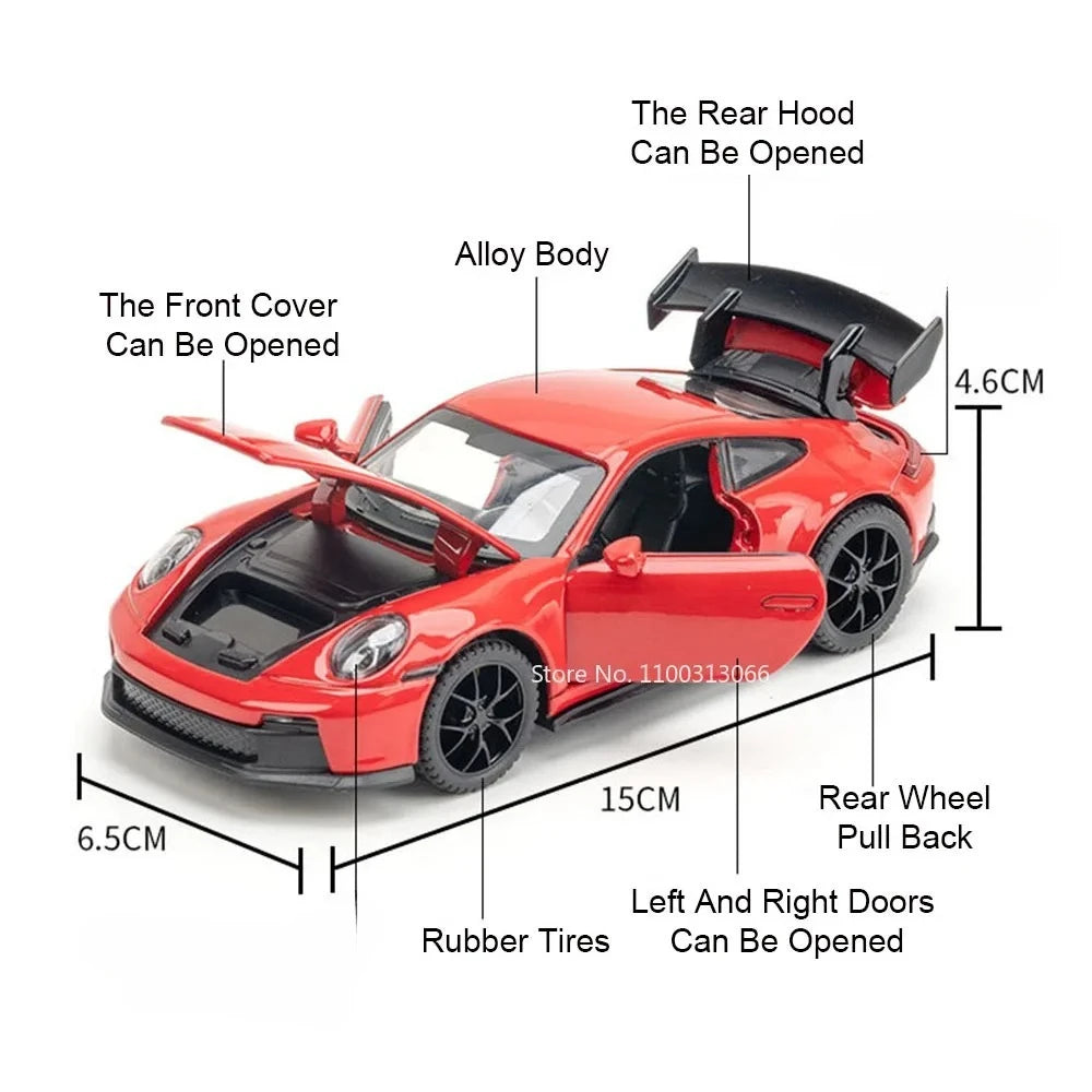 1:32 964 911 Miniature Sportscar Model Diecast Alloy Toys Pull Back Doors Opened Metal Body Vehices Study Decoration Friend Gift