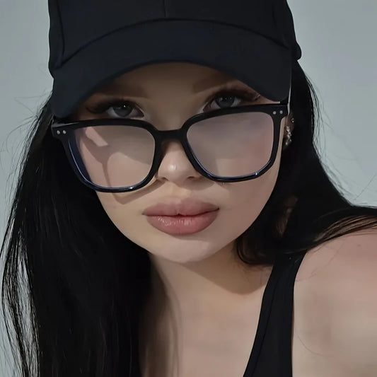 4PCS Korean Style Minimalist Casual Oversized Frame Square Slimming Flat Lens with Plain Color Women's Glasses