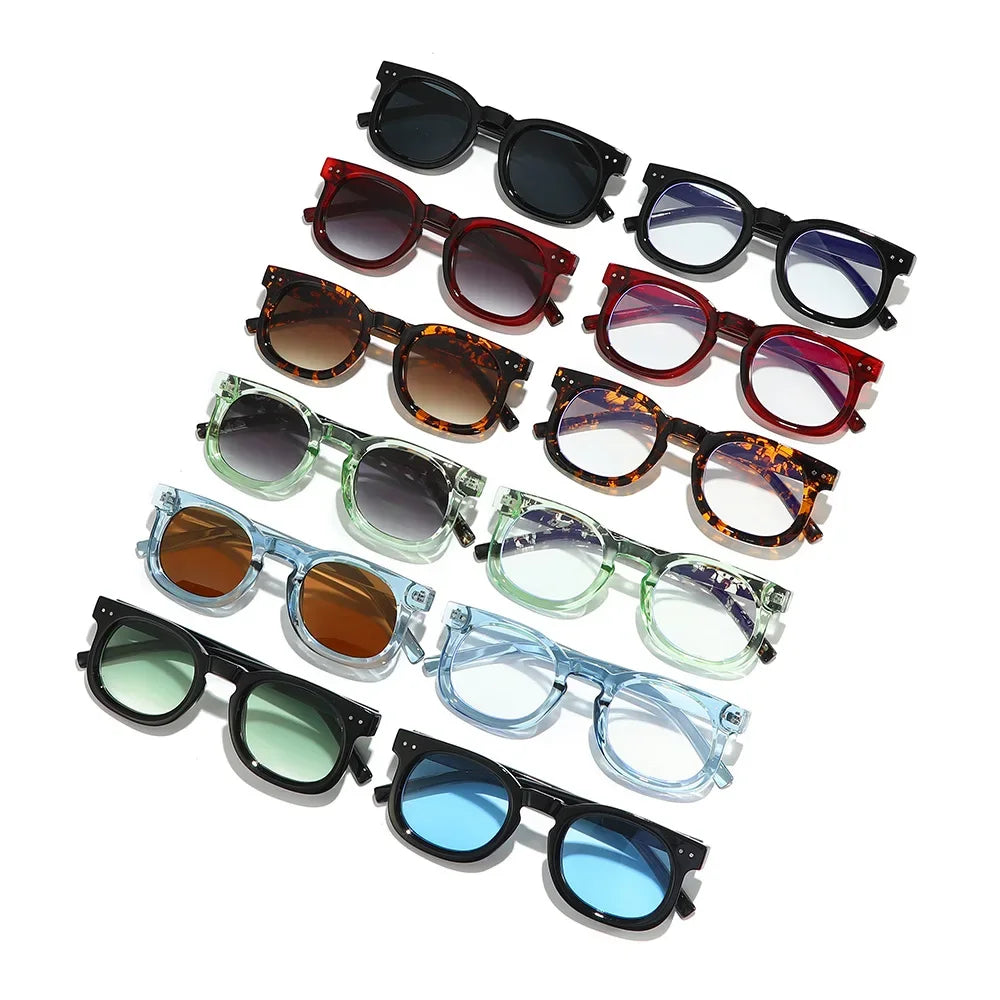 JNPCXI Retro Small Square Sunglasses Women Fashion Gradient Gray Tea Shades UV400 Men Rivets Trending Punk Sun Glasses