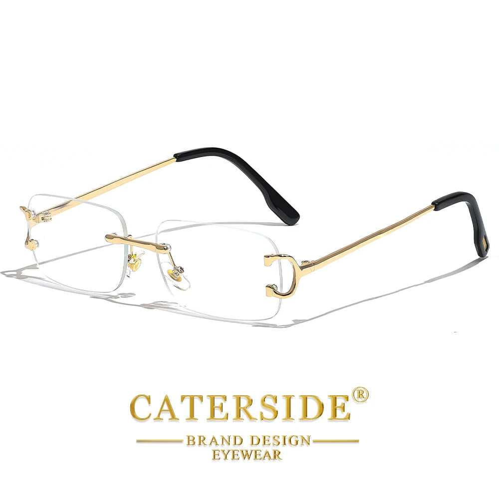 CATERSIDE Men's Rimless Small Frame Sunglasses Brand Design Metal Fashion Sun Glasses Women's Decoration Outdoor Eyewear UV400