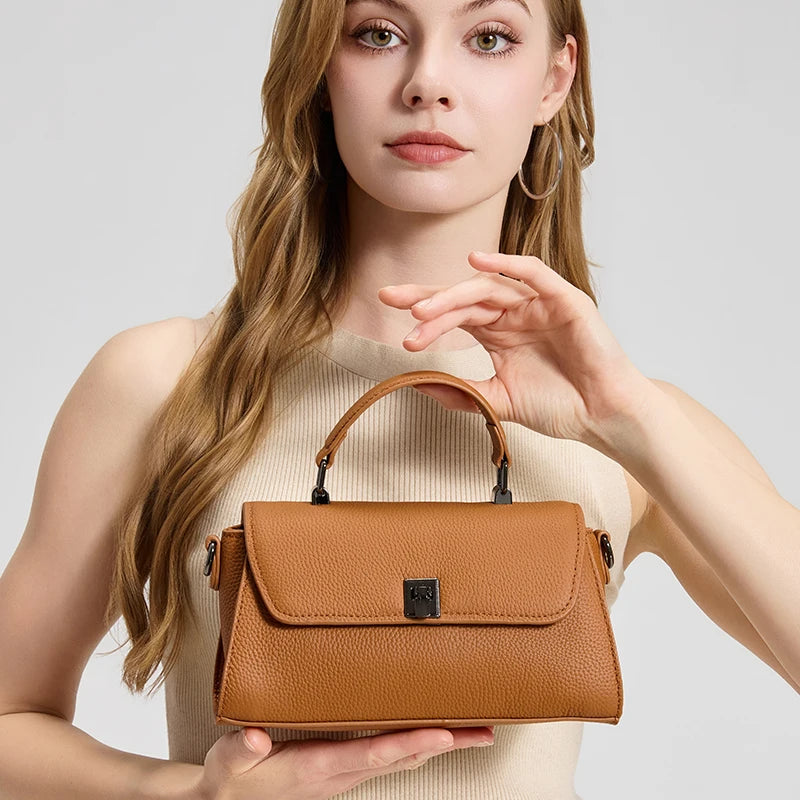 Genuine Leather Top Handle Crossbody Bag for Women Small Togo Leather Shoulder Bag 2026 New Designer Style Mini Handbag