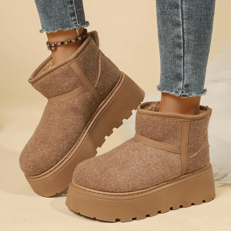 Non Slip Chunky Platform Snow Boots for Women Short Plush Thick Bottom Winter Ankle Boots Woman Slip On Faux Suede Booties Mujer