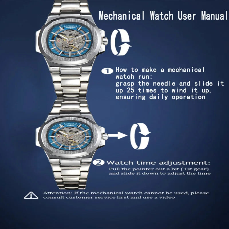 Gold LONGLUX Men automatic mechanical watch luxury waterproof skeleton Watches