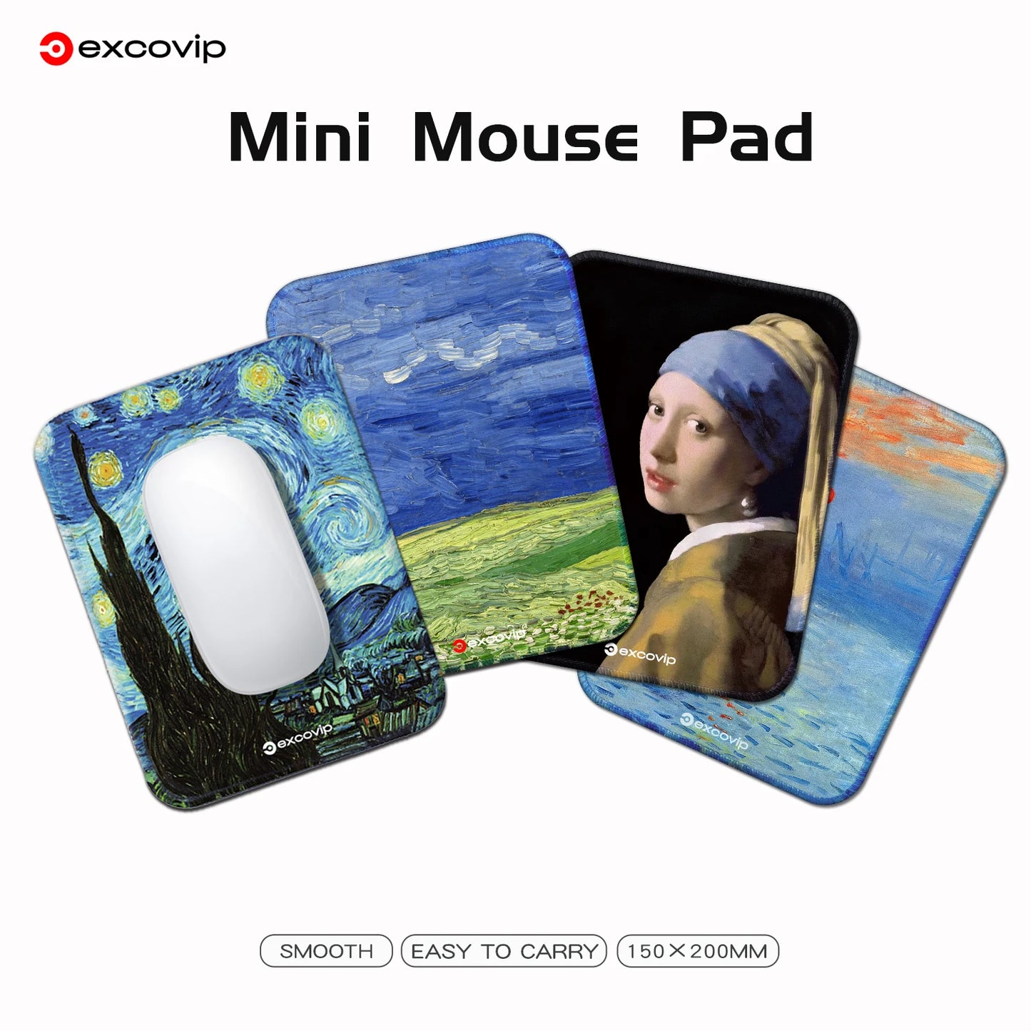 EXCO Mini Famous Painting Mouse Pad Office Small Mouse with Stitched Edge Non-Slip Rubber Base for Home Laptop Computer Portable