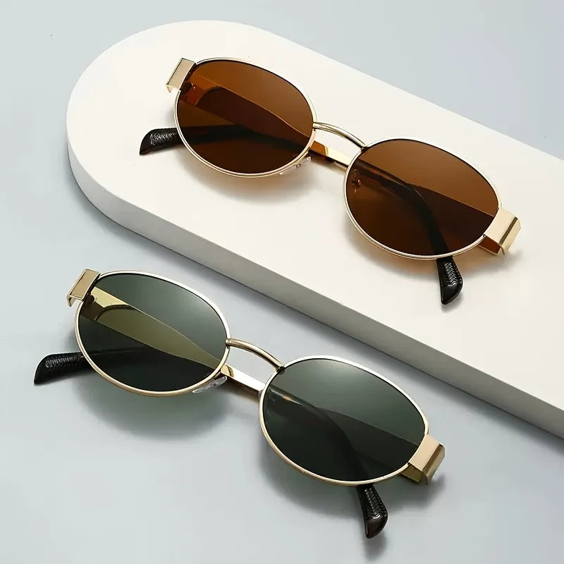 2pcs Summer Women's Fashion Glasses Retro Oval Metal Frame Ins Style Trendy Unisex Glasses Daily Commuting Beach Vacation