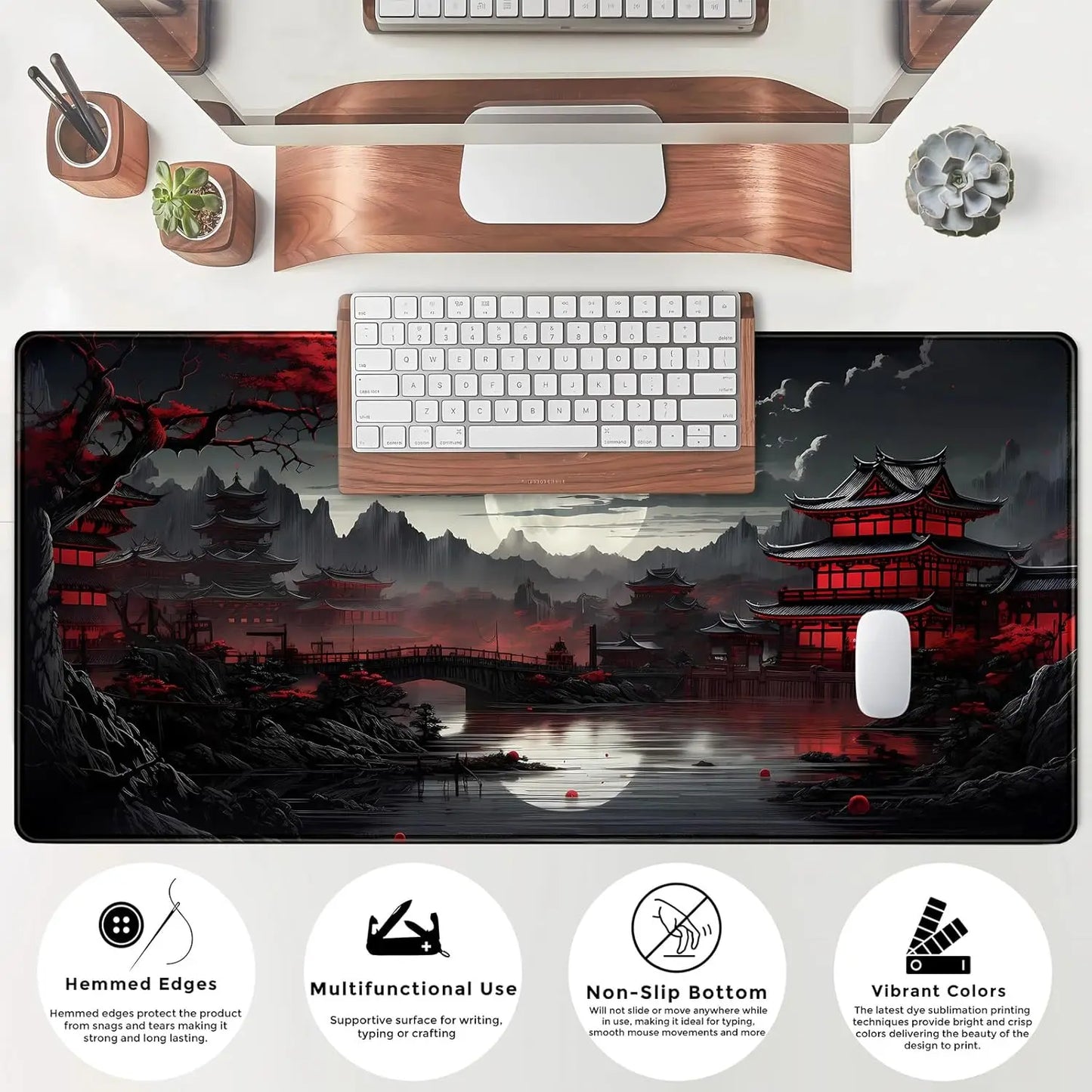 Japanese Desk Mat Riverside Full Moon Desk Pad Large Mouse Pad Gaming Mousepad  XXL Keyboard Pad Computer for Office Desk Decor