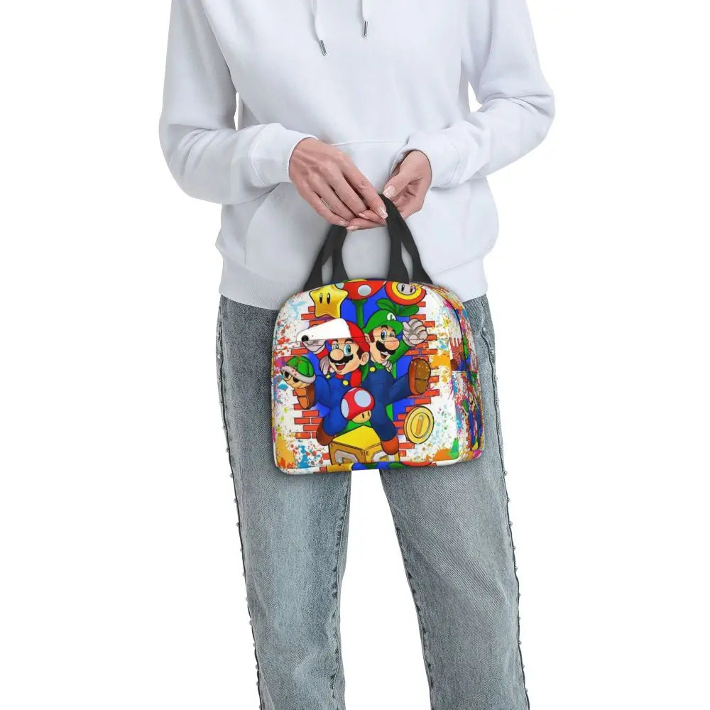 Custom Mario SuperBros Insulated Lunch Bag Reusable Thermal Cooler Lunch Box M21