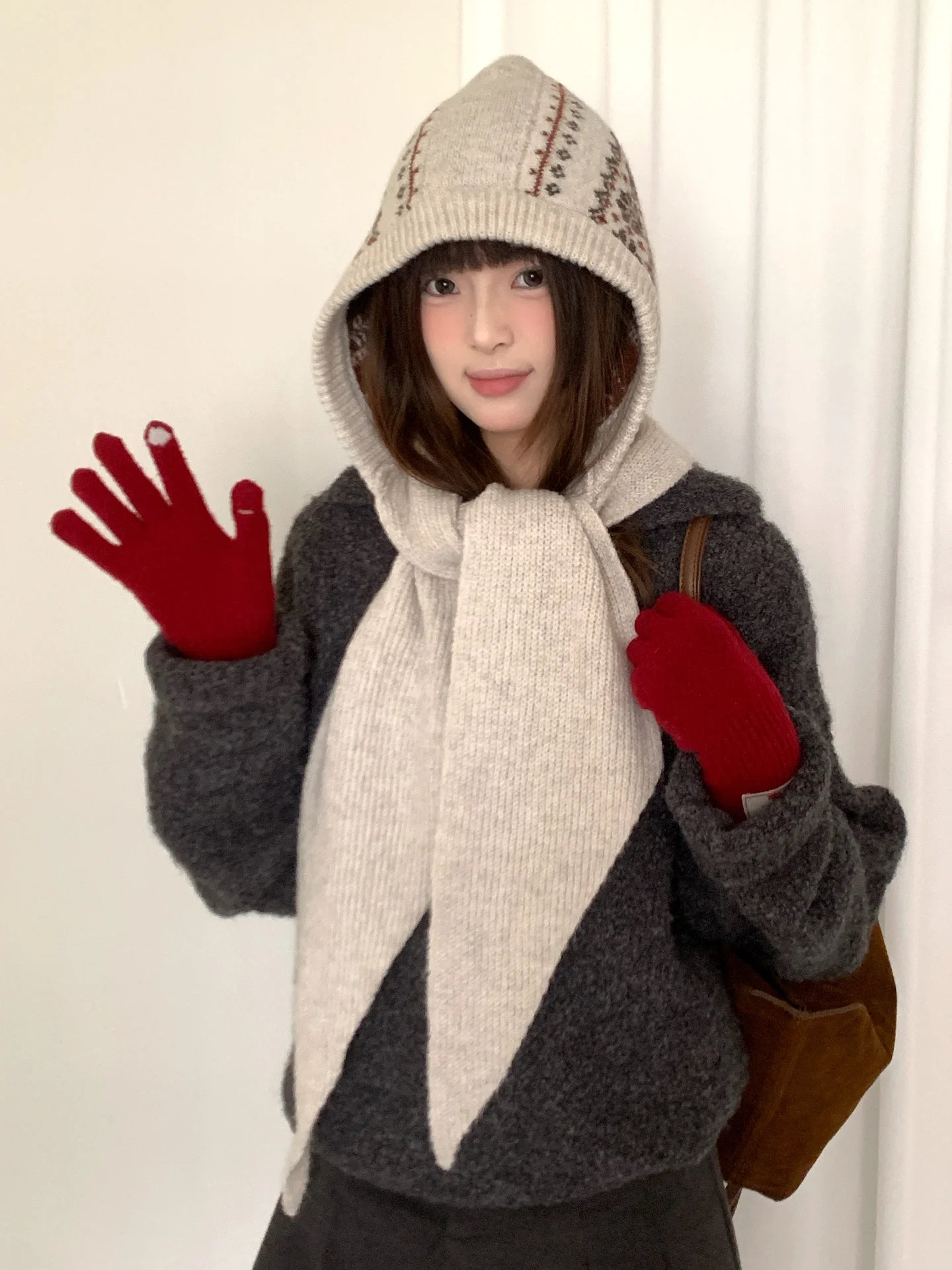 Retro Fair Lsle Knit Beanie With Scarf For Women Winter