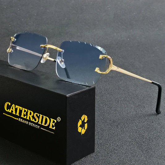 CATERSIDE Rimless Gradient Square Sunglasses Man Diamond Copper Frame Sun Glasses Punk Women's Small Frameless Eyewear UV400