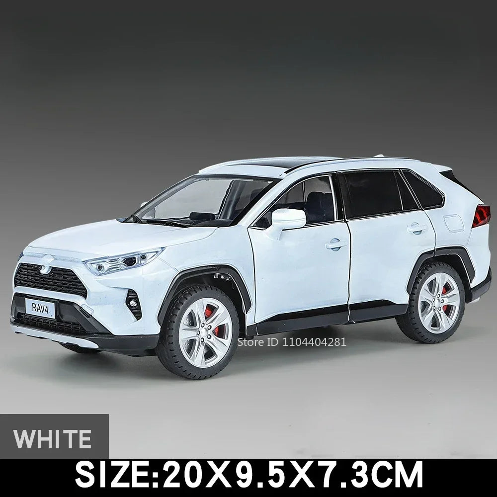 1/24 Land Cruiser RAV4 Car Toy Model Diecast Alloy ORV Cars Sound Light Pull Back 6 Door Can Be Opened Rubber Tires Vehicle Gift