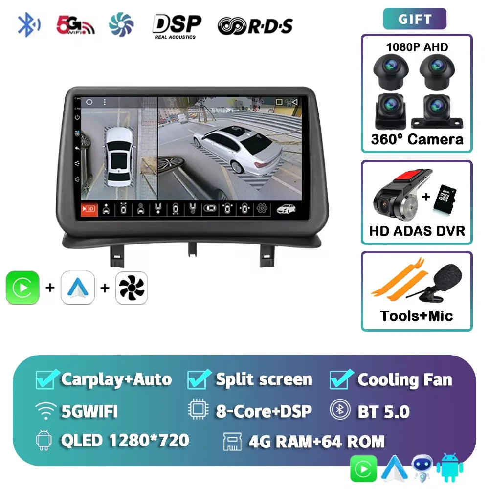 Android 15 Car Radio for Renault Clio 3 2005-2014 Wireless CarPlay Android Auto 4G Multimedia Player Navigation GPS 2din Autorad