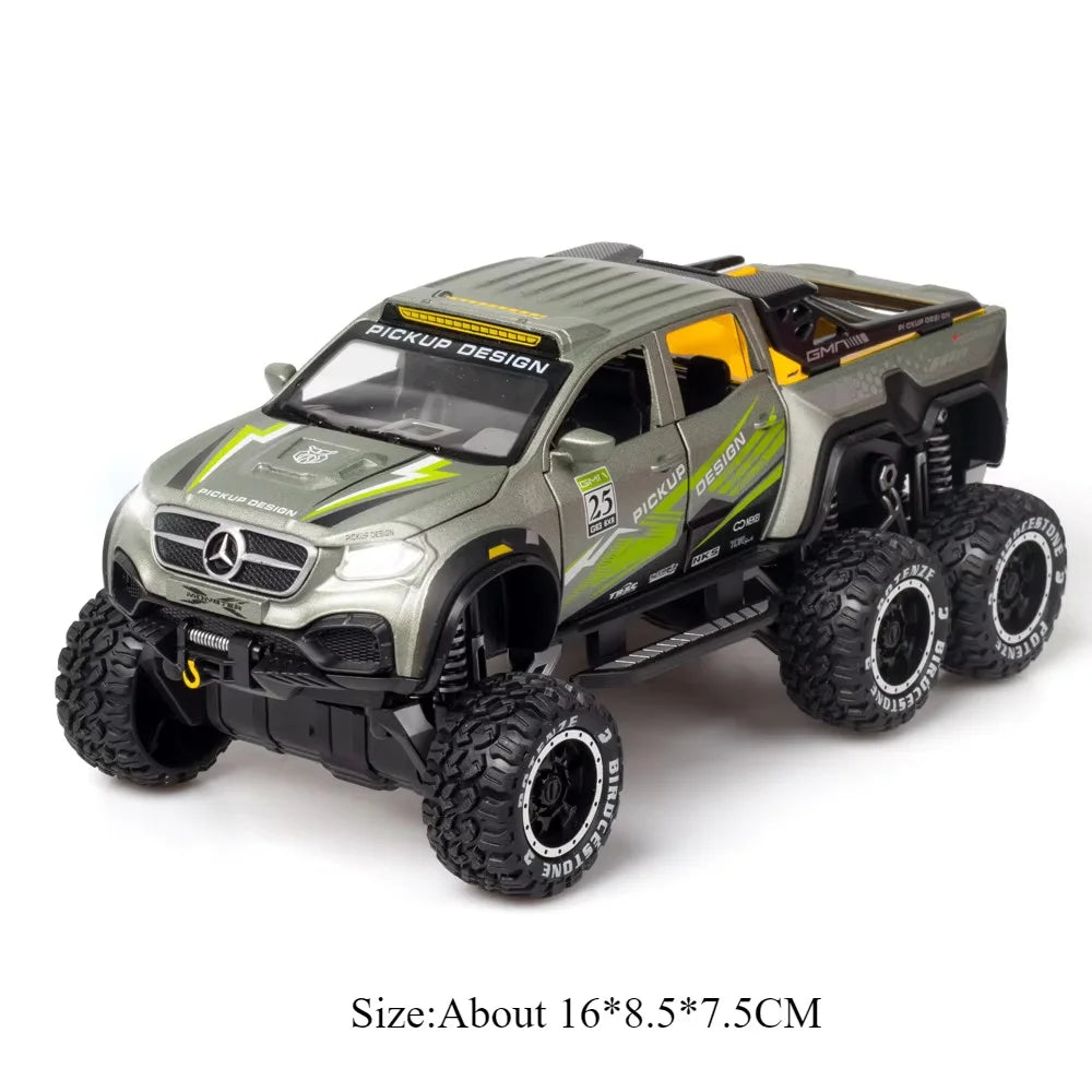 1:28 X-Class 6X6 Alloy Camping Car Model Toys Diecast Pickup Doors Opened with Sound Light Pull Back Vehices Boy's Birthday Gift