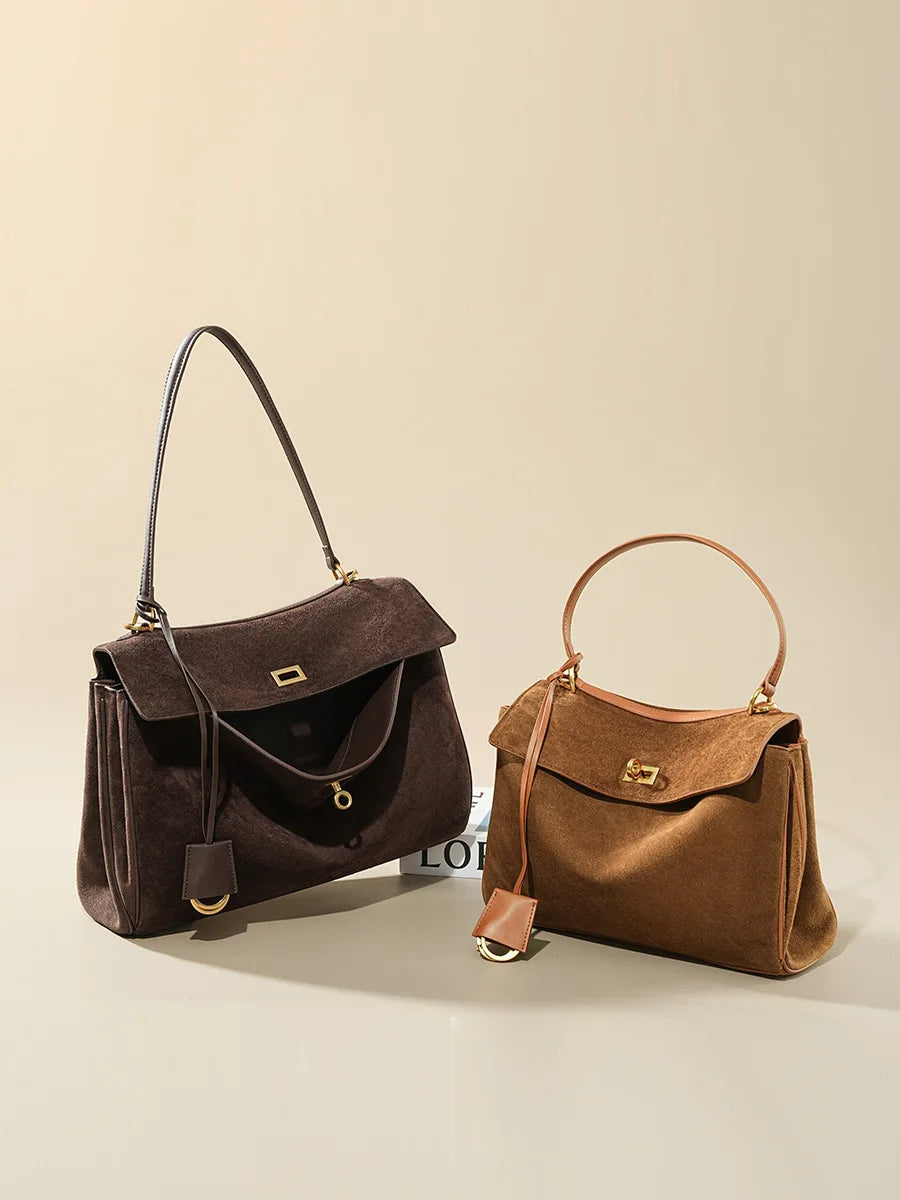 Women Suede Leather Bag Shoulder Handbag Large Capacity Single Tote Bag Handbag Matte Suede High-End Feel Women's Large Bag