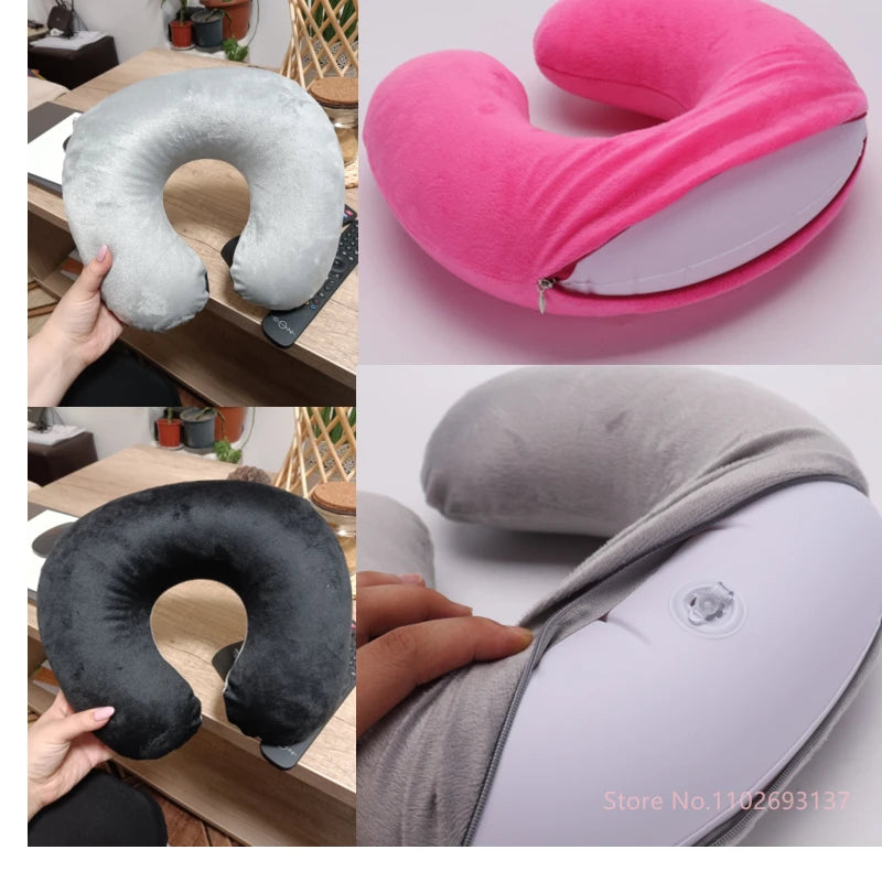 Cute Cartoon Travel Neck Pillow U-Shaped Panda Rainbow Cloud Inflatable Cushion