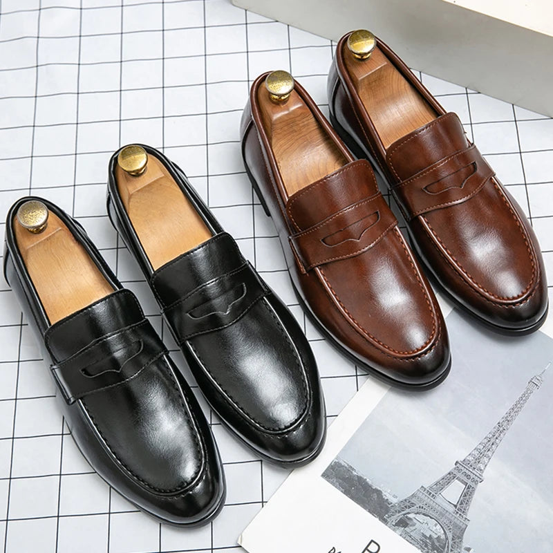Flat Casual Business Leather Shoes Men Classic Men's Dress Shoes High Quality Social Leather Shoes Men Office Loafers