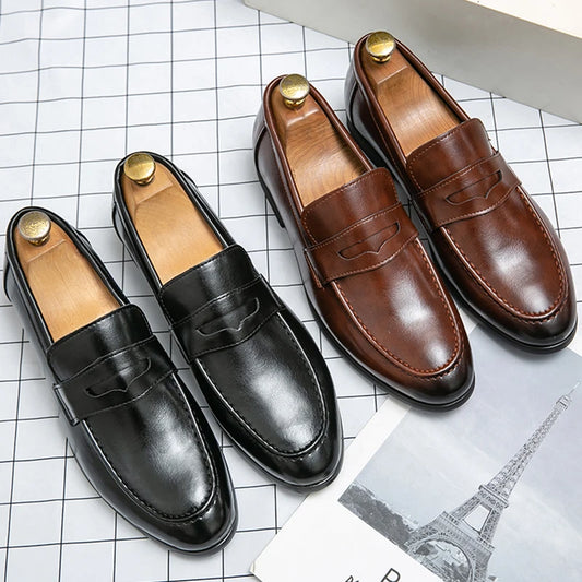 Flat Casual Business Leather Shoes Men Classic Men's Dress Shoes High Quality Social Leather Shoes Men Office Loafers