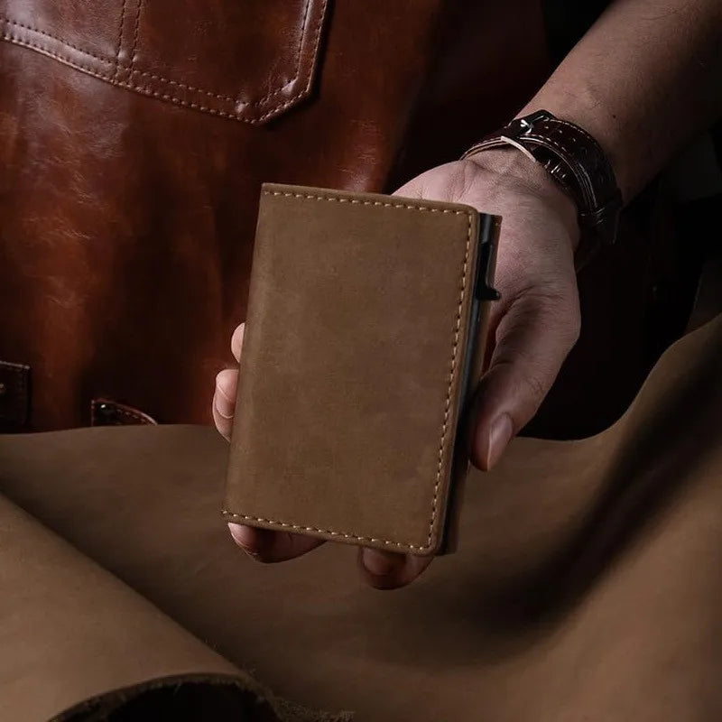 Men RFID Anti-Theft Three-Fold Wallet Ultra-Thin Zipper Coin Pocket Card Clip