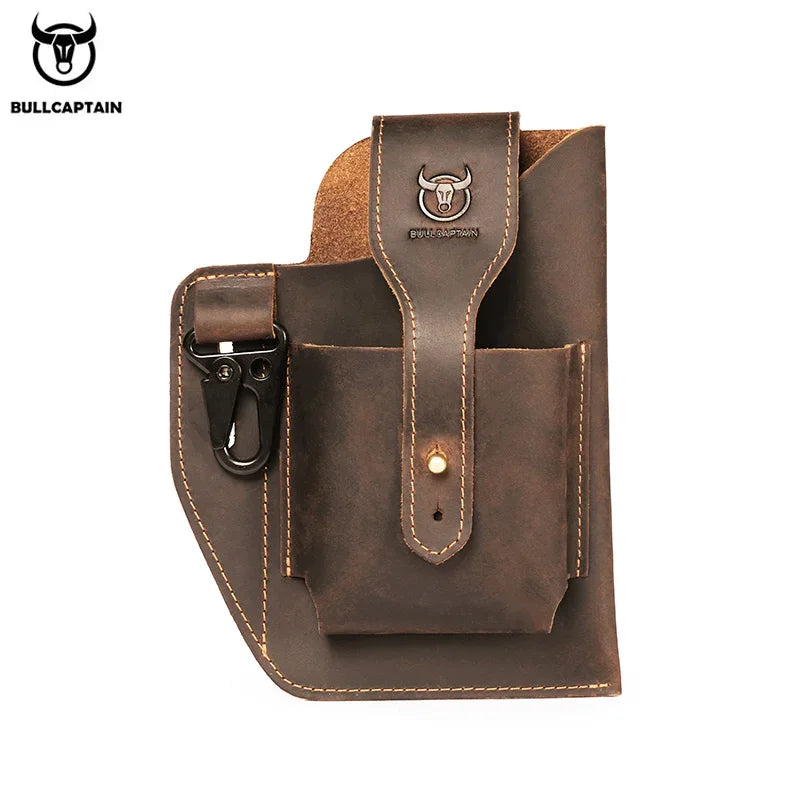 BULLCAPTAIN 2022 New Men's Leather Waist Bag Can Be Used For 5.5-6.8-Inch Mobile Phone Carrying Cigarette Case Outdoor Bag