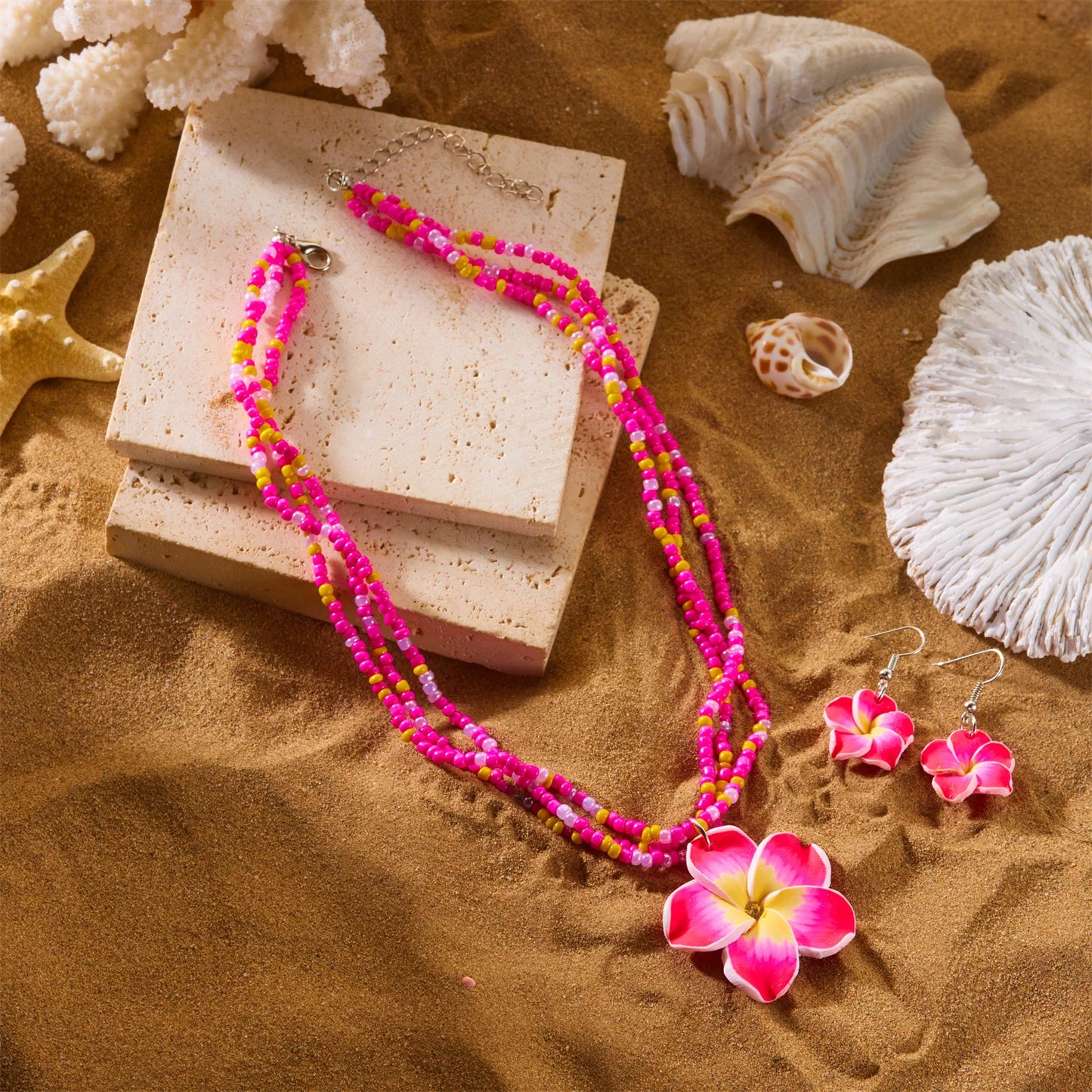 Bohemian White Plumeria Flower Necklace for Women Handmade Colorful Beaded Choker Summer Beach Vacation Jewelry Gift 2026 Trend