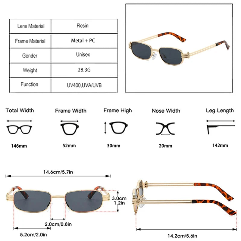 JNPCXI New Ins Popular Fashion Small Rectangle Metal Men Sunglasses Retro Brand Designer Shades UV400 Punk Women Sun Glasses