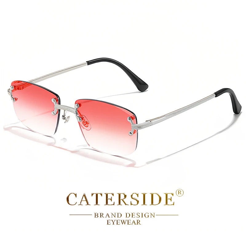 CATERSIDE Metal Rimless Frame Gradient Men's Sunglasses Punk Luxury Women Eyewear Small Rectangle Sun Glasses for UV400 Driving
