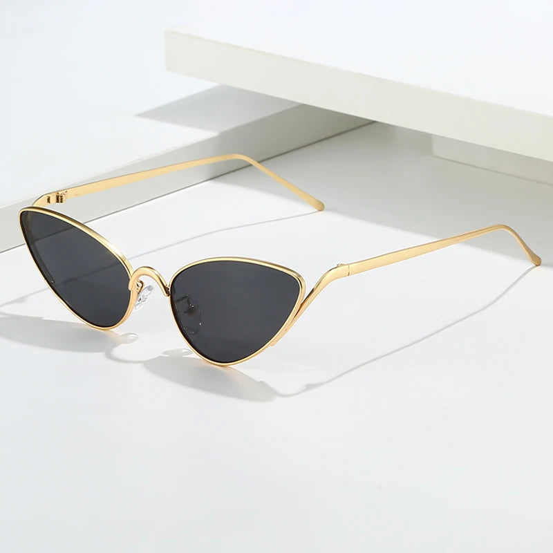 JNPCXI New Metal Cat Eye Women Sunglasses Fashion Clear Ocean Lens Gold Shades UV400 Men Trending Punk Sun Glasses