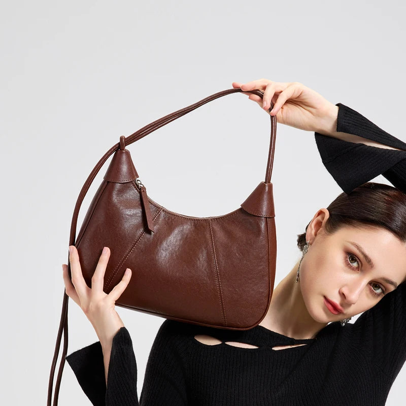 2026 Spring New Women's Luxury Designer Genuine Soft Leather Tote Underarm Bags Female Retro And Simple Shoulder Crossbody Bag