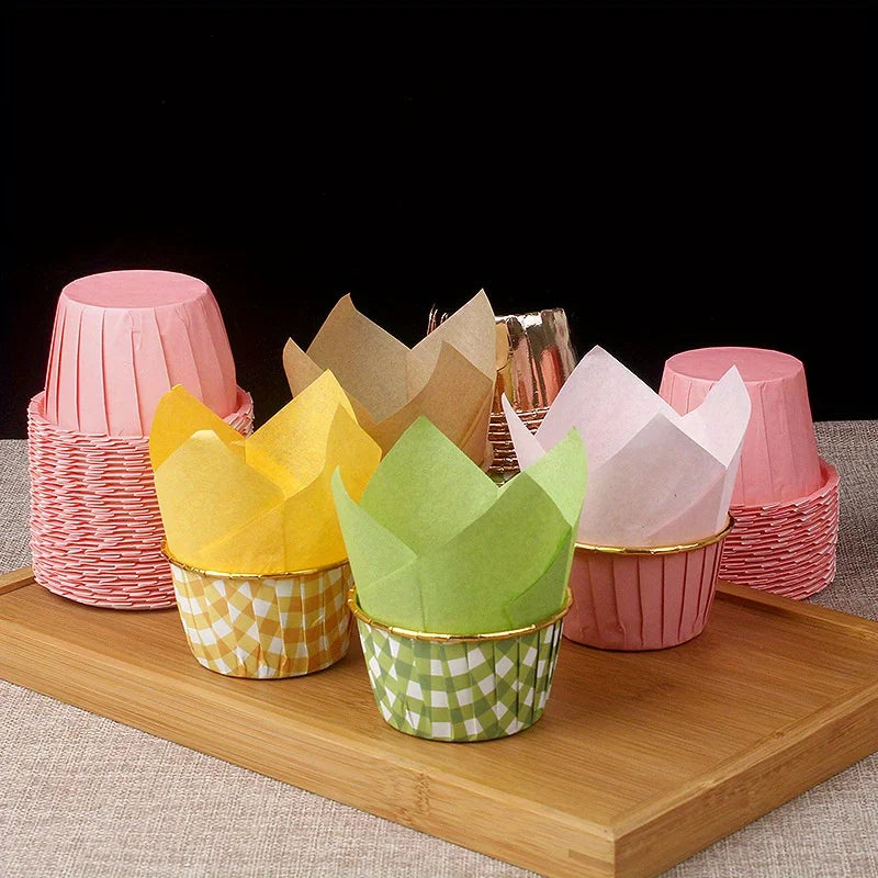 50pcs, Tulip Muffin Cups, Tulip Cupcake Liners, Elegant Party & Holiday Baking Cups for Christmas, Birthdays, Weddings