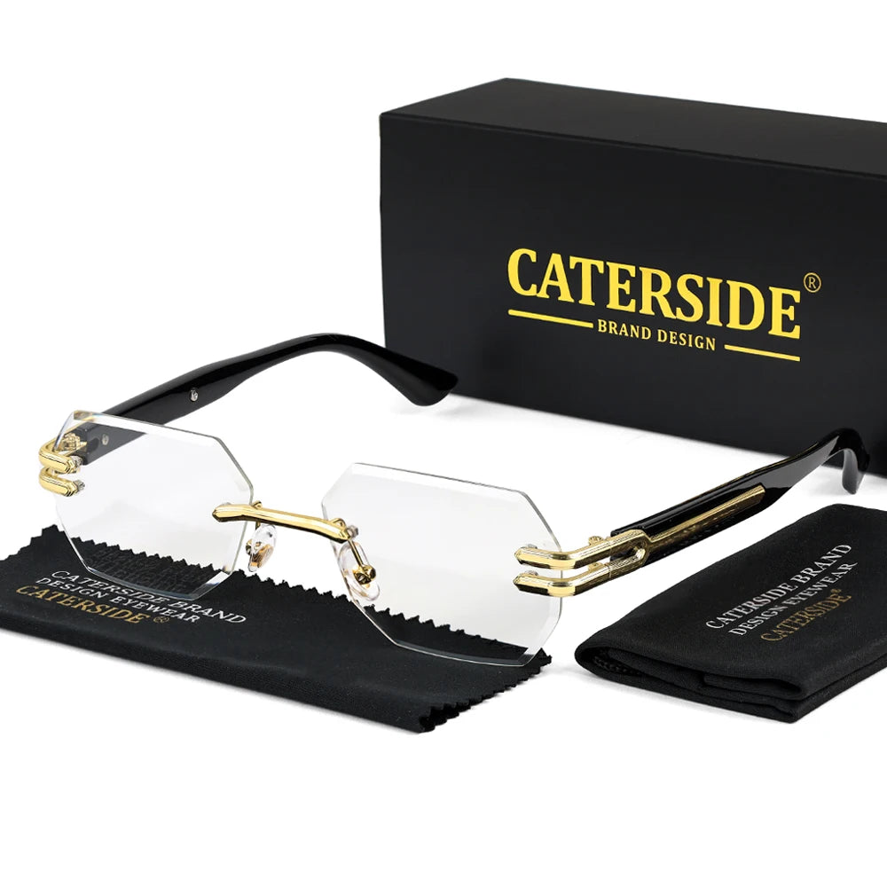 CATERSIDE New Men's Frameless Sunglasses Fashion Polygonal Gradient Mirror Lenses Metal Frame Women's Party Outdoor Sun Glasses