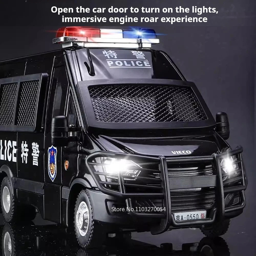 1:24 Police Car Disperse Explosion Proof Cars Toys Alloy Diecast Model with Sound Light Pull Back Doors Opened Vehcies Boy Gifts