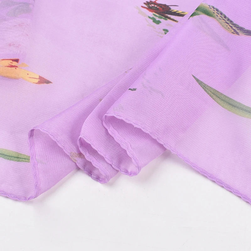New Fresh Spring Peach Blossom Printed Chiffon Women's Long Scarves Wholesale Thin Sun Protection Women's Scarves