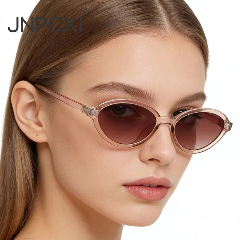 JNPCXI Fashion Small Oval Sunglasses Women Retro Punk Gradient Green Black Shades UV400