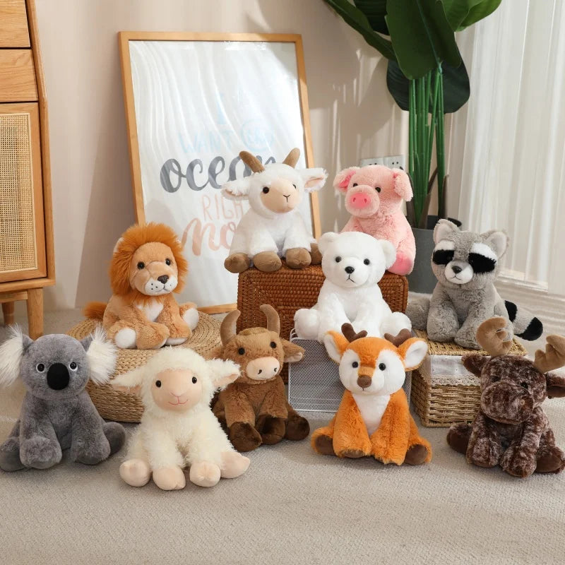 20cm Sitting Cute Forest Animal Tiger, Lion, Sheep, Cow, Fox, Plush Toy Doll, Christmas Birthday Gift