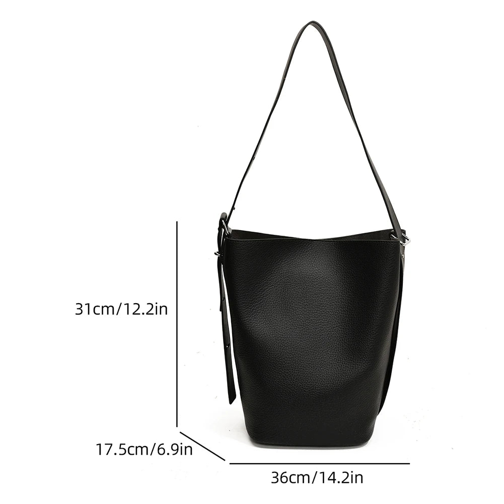 Women Bucket Bag Adjustable Strap Shoulder Bag Leather InnerPocket Crossbody Bag