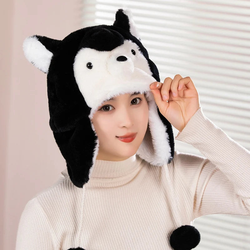 Cute Capybara Penguin Plush  Hat For Cycling Warm  Family And Friends Cartoon Husky Hat Christmas Gifts for the Winter Holidays