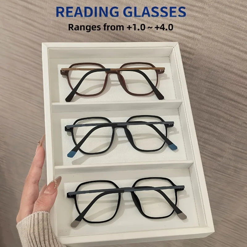 3 Pairs of Unisex Casual Retro Square Full Frame Reading Glasses Lightweight with A Prescription of+1.0X To+4.0X
