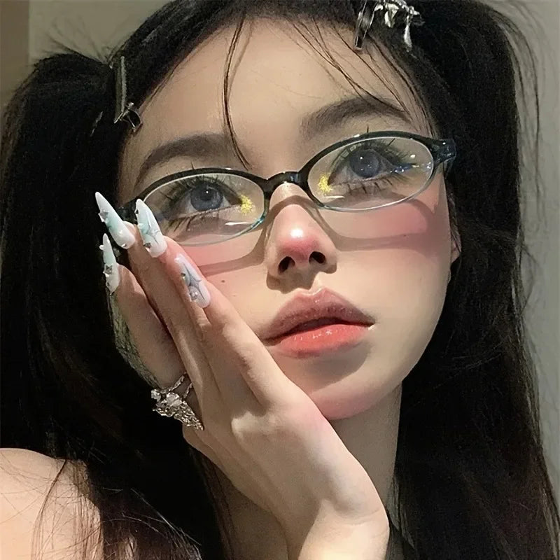 1 Pair Y2K Style Cute Oval Full Rim Plastic Frame Non-Prescription Blue Light Blocking Glasses for Women