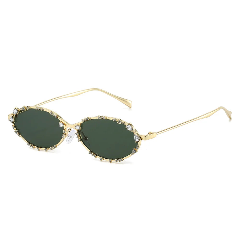 JNPCXI Retro Oval Punk Diamond Women Sunglasses Fashion Silver Shades UV400 Men Trending Sun Glasses