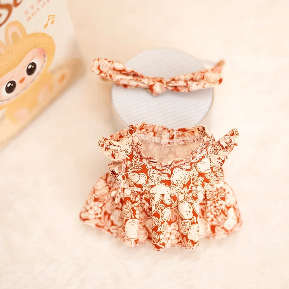 17 Cm Labubu Plush Toy Doll T-shirt with Denim Overalls Labubu Plush Toy Doll Pendant Clothes High quality