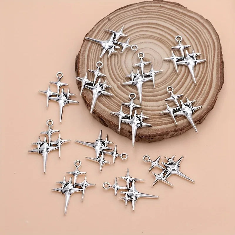 12pcs Silvery Plated Star Charms Polestar Pendants for Jewelry Making DIY Handmade Necklace Earrings Accessories