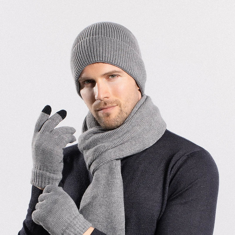 Xinbaoguan 100% acrylic 8396 winter hat, gloves, scarf, warm set, men's and women's outdoor ear protection, knitted wool hat