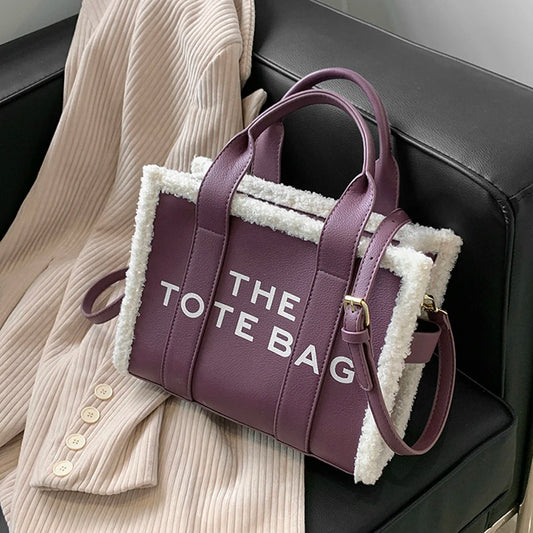 Purple PU Leather Commute Bag Fashion Letter Casual Soft Girls Shop Square Bags
