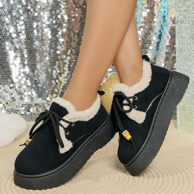 New Thick Sole Lace Up Snow Boots Women Winter Warm Thicken Plush Ankle Boots Woman Plus Size 35-42 Non Slip Casual Cotton Shoes