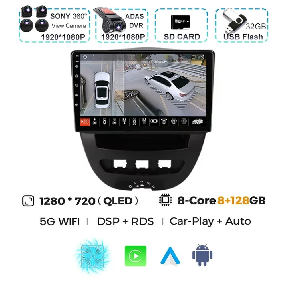 For Peugeot 107 Toyota Aygo Citroen C1 2005-2014 Carplay Auto Android 15 Car Radio Multimedia Video Player Navigation 4G WIFI