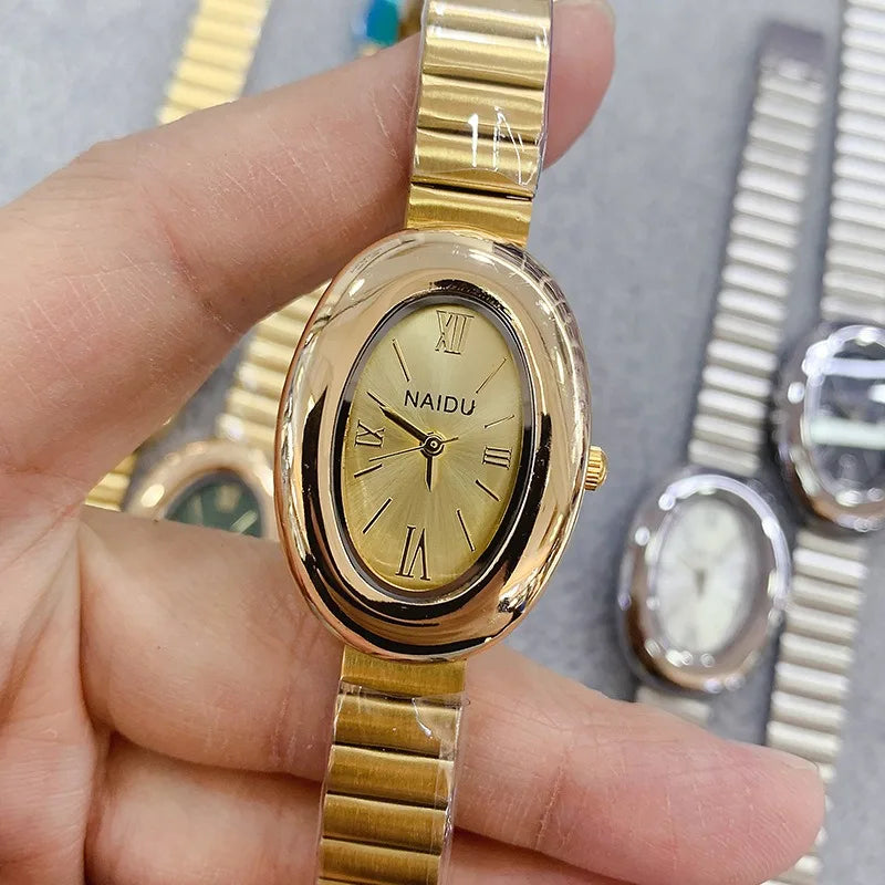 Luxury Brand Gold Oval Women Quartz Watch Fashion Casual Steel Band Wristwatch Ladies Watches Montre Femme Gifts Dropshipping