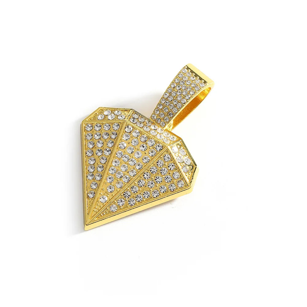 Men's Hip Hop Fashion Bling Big Triangle Pendant Necklace,With 4mm Rhinestone Tennis Chain Diamond Shape Necklaces Charm Jewelry