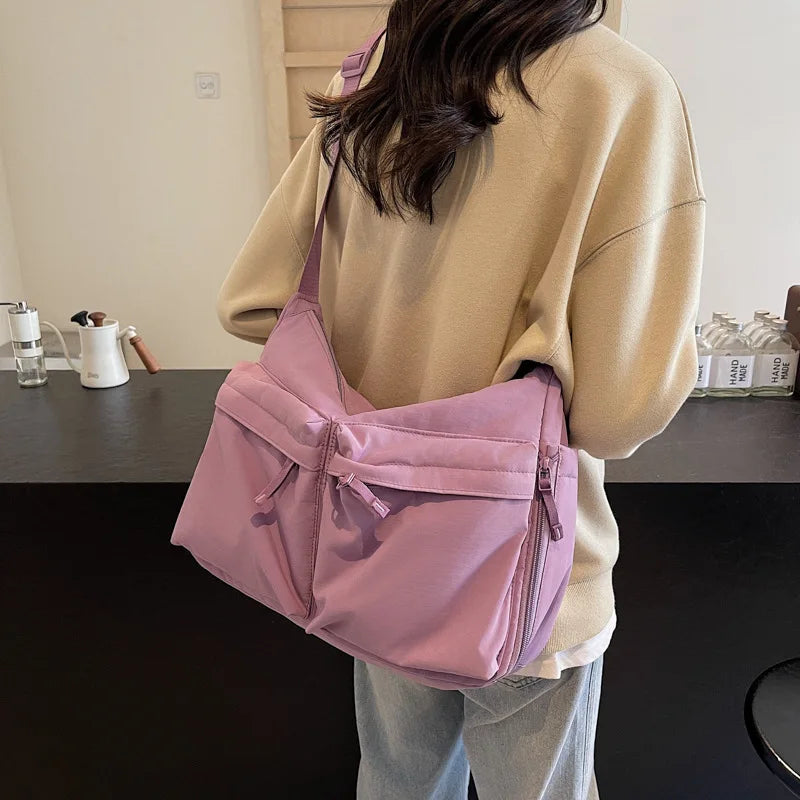 Purple Casual Work Style Waterproof Nylon Crossbody Shoulder Bag Large Capacity