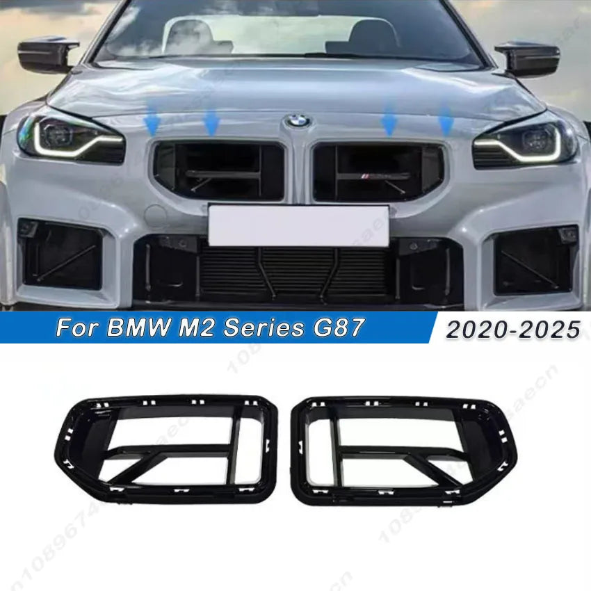 For BMW M2 Series G87 2020-2025 CS Style Racing Grills Front Bumper Air Vent Cover Trim Foglamp Mesh Grill Frame Body Kit Black