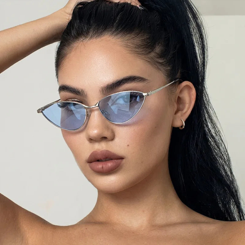 JNPCXI Retro Cat Eye Women Sunglasses Fashion Silver Blue Gradient Shades UV400 Men Sun Glasses